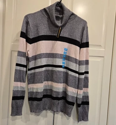 Joseph A Turtleneck Holiday Top Sweater - Gray, Pink, Silver  - Womens XL - NEW - Image 1 of 4
