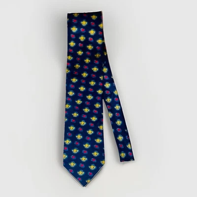 Corbata de seda Brioni Roma Italia para hombre 100 % seda azul marino estampado abstracto 4" x 62" Foto 1 de 4