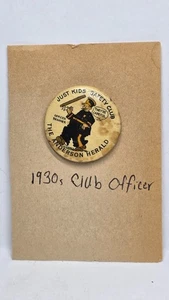 1930s Just Kids Safety Club Pinback Button Officer Branner Anderson Herald Pin - Bild 1 von 4