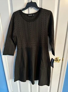 Nina Leonard Women Long Sleeve Dress Black Olive Size Large New With Tags - Picture 1 of 4