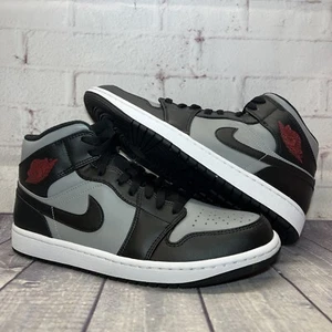 Nike Jordan 1 Mid Black Gym Red Grey Shoes 554724-096 Men's Size 9.5 NEW - Picture 1 of 12