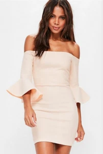 Missguided Nude Bardot fishnet frill bodycon dress NWT size 6 (lc4) - Picture 1 of 1