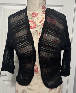 TOTAL GIRL Size L (14) Black Crochet Sweater Open Cardigan Girls - Picture 1 of 3