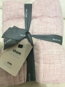 West Elm Belgian Flax Linen Quilted King Sham Linework Vintage Rose Pink NWT - Picture 1 of 1