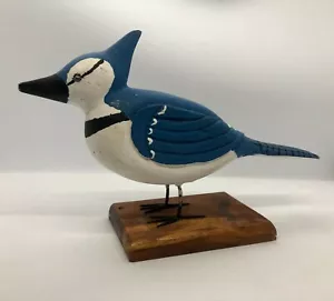 Hand Carved Blue Jay Bird Hobbyists Wood - Picture 1 of 5