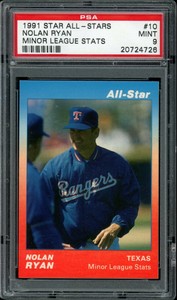 1991 Star All-stars Baseball #10 Nolan Ryan Minor League Stats PSA 9