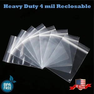 Heavy Duty Reclosable Clear 4Mil Bags 4 Mil Top Lock Zip Seal Plastic Baggie - Picture 1 of 7