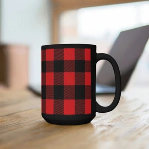 Red and Black Buffalo Check Plaid Mug 15oz - Picture 1 of 5