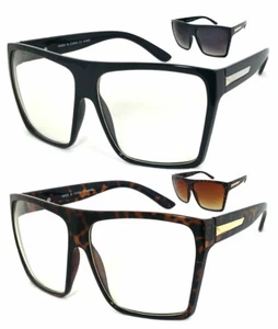 Flat Top Large Oversized Women Sunglasses Square Frame Gradient or Clear Lens - Picture 1 of 17