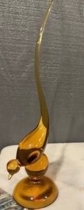 Vintage Viking Amber Glass Epic Long Tail Bird Figurine Round Base MCM. 10" Tall - Picture 1 of 10