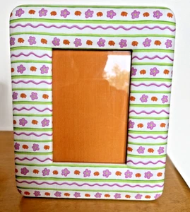 VTG Jim Thompson Silk Elephants Flowers 4x6 Photo Frame White Grn Org Pink - Picture 1 of 6
