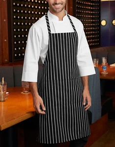 NEU Unisex Chef Works Latzhose aus Poly/Baumwolle in Schwarz / Kreidestreifen Größe 34 "L x 27" W - Bild 1 von 6