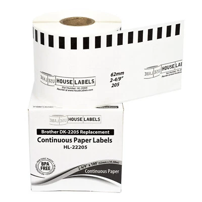 Non-OEM Fits BROTHER DK-2205 Continuous Thermal Labels - (2) Rolls of 100' - Image 1 of 4