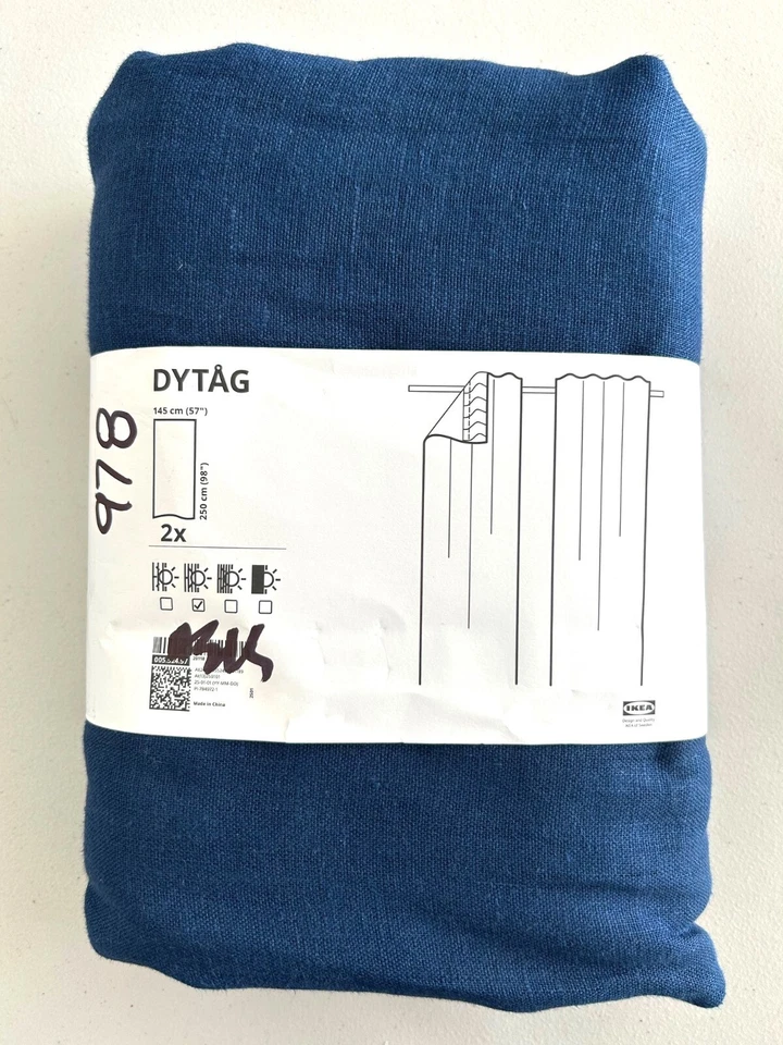 IKEA DYTÅG Blue Curtains 2 Panels Linen 57x98" 005.524.97 Drapes Modern