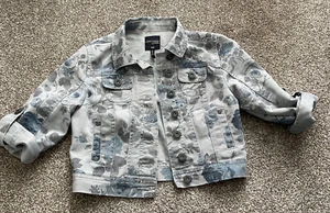 Highway Jeans Girls Extra Small Button Up Levi Jean Jacket Floral Gray - Picture 1 of 7