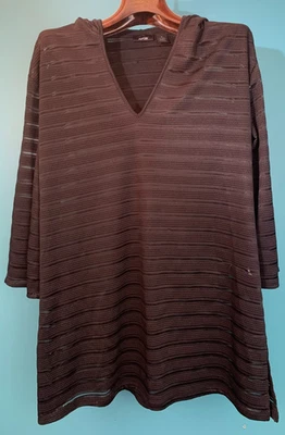 Apt 9 Traje de Baño a Rayas Transparentes Playa Cubrir Sudadera con Capucha - Para Mujer XL, Negro Foto 1 de 4