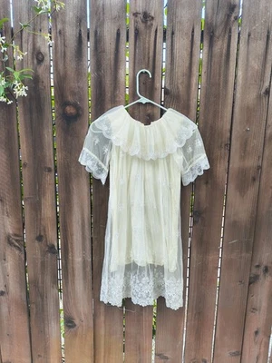 VINTAGE Kid's Wear Pintos Girls Sheer Lace Christening Flower Formal Dress 6 - Image 1 of 4