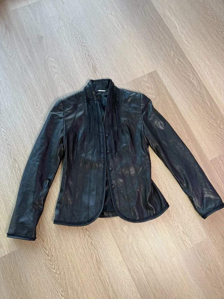 Chaqueta de cuero negra Elie Tahari talla 0 (para mujer XS) 100 % carcasa de cuero genuino Foto 1 de 4