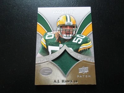 A.J. HAWK 2009 EXQUISITE PATCH SILVER JERSEY PATCH CARD #58/75 PACKERS - Image 1 of 4