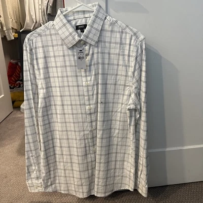 Express Men’s Button Down Dress Shirt Brand New Size Medium White With Blue  - Image 1 of 4