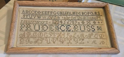 18thC Antique New England Massachusetts Sampler - Prudence Buss + Genealogy Info - Image 1 of 4