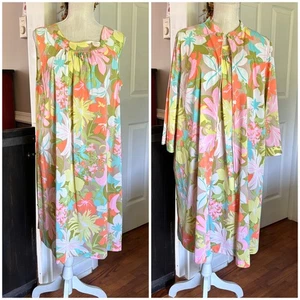 Vtg Lorraine Floral Peignoir Nightgown & Robe Set Sz Large Pastel 70's Retro Mod - Picture 1 of 19