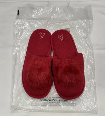 NUEVO EN CAJA VICTORIA’S SECRET Sleep Pom-Pom Zapatillas Toboganes Rojo Talla Grande Mediana Foto 1 de 4