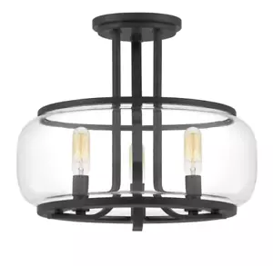 Pruitt 3 Light 14" Wide Semi-Flush Drum Ceiling Fixture with Clear Glass Shad - Picture 1 of 1