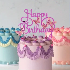HUSEEL 1pc, Butterfly Cake Toppers, Happy Birthday Party Decor - Picture 1 of 5