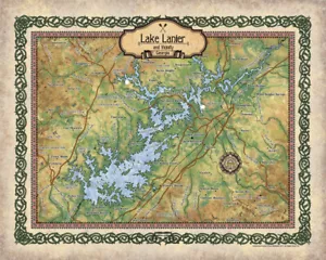 Manta de arte mapa del lago Lanier Georgia tirar manta cálida sofá cama silla regalo - Imagen 1 de 1