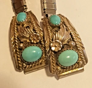 Vintage Sterling silver Navajo with Turquoise Watch tips Signed SC  (1475) - Picture 1 of 7