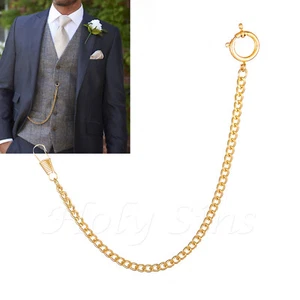 Brand New Gold Colour Albert Pocket Watch Chain With Spring Ring - Picture 1 of 4