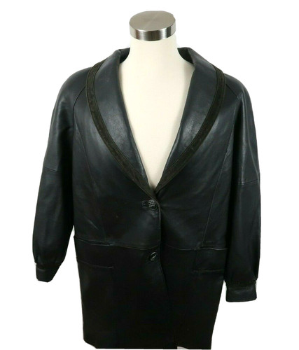 Giacca cappotto R Valentino uomo vera pelle burro bottoni nero M vintage