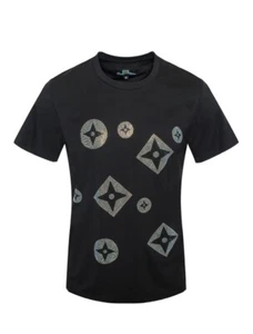Men's Italian fashion Short Sleeves black designed T-shirt Diamond rhinestone - Picture 1 of 2