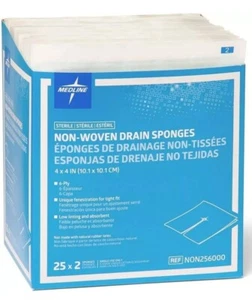 Medline Non-Woven Drain Sponges 4X4 NON256000 CASE OF 600 6-PLY - Picture 1 of 2