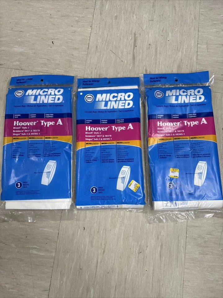 (Set of 3)DVC Microlined Bags for Hoover Type A Micro Lined Paper Bags, 3 Pack - Image 1 of 4