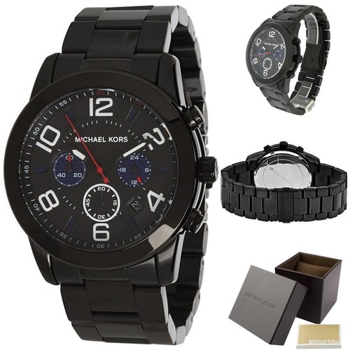 OROLOGIO MICHAEL KORS MERCER NERO IP TONE CRONOGRAFO ACCENTO BLU BRACCIALE MK8291