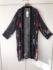EAST BLACK SILK VELVET DEVORE PARTY KAFTAN KIMONO JACKET SIZE UK MEDIUM 12-16. - Picture 1 of 12