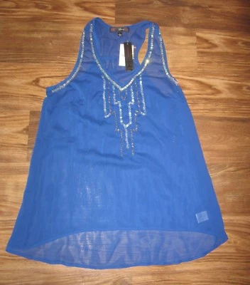 Heat Soul Womens Sequin SleevelessTop, Blouse, Blue, Size L, New, Reg $38 FUN - Image 1 of 4