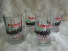Vintage 1988 Budweiser Clydesdales Holiday Christmas Glass Mug 12oz Set Of 4