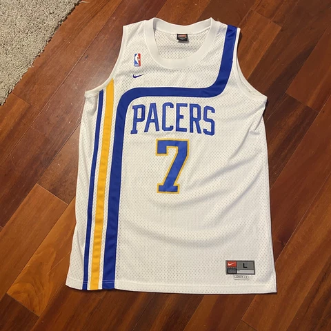 Nike Jermaine O'Neal #7 White NBA Indiana Pacers Swingman Jersey Mens Large +2 Cover