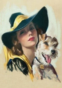 WIRE FOX TERRIER CHARMING DOG GREETINGS NOTE CARD DOG AND GLAMOUR LADY - Picture 1 of 1