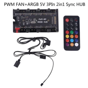 PWM 4P Fan + 5V 3P ARGB LED 2 In 1 Sync Hub Controller 1 To 8 Multi-Way Splitter - Photo 1/9