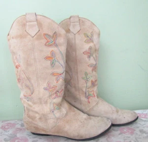 VINTAGE CHERYL TIEGS SUEDE EMBROIDERY BOOTS / SIZE 8 - Picture 1 of 11