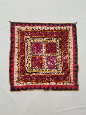 Tapiz bordado vintage indio Kutch espejo trabajo 80x80 cm Foto 1 de 4