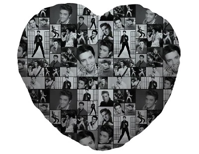 Black & White Elvis Presley Montage Design Heart Shaped Cushion Valentines Day - Image 1 of 2