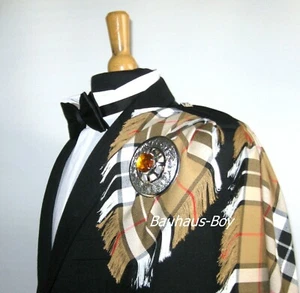 FLY PLAID TARTAN THOMPSON CAMEL FRINGED KILT MADE IN SCOTLAND GENTS KILTWEAR NEW - Picture 1 of 3