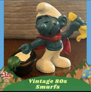 Vintage Smurfs Figure 1980 W Germany Schleich Peyo PVC Figurine MAGICIAN - Picture 1 of 8