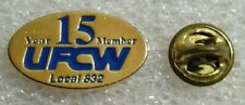 UFCW 15 Year Member Local 832 Lapel Pin - Gold Toned - Approx. 1" Across - Union