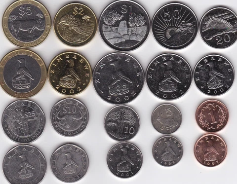 Zimbabwe - set 10 coins 1 5 10 20 50 Cent 1 2 5 10 25 Dollars 1997 - 2003 aUNC Cover